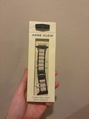 Anne Klein Beige and Gunmetal Ceramic-Style Apple Watch Link Band